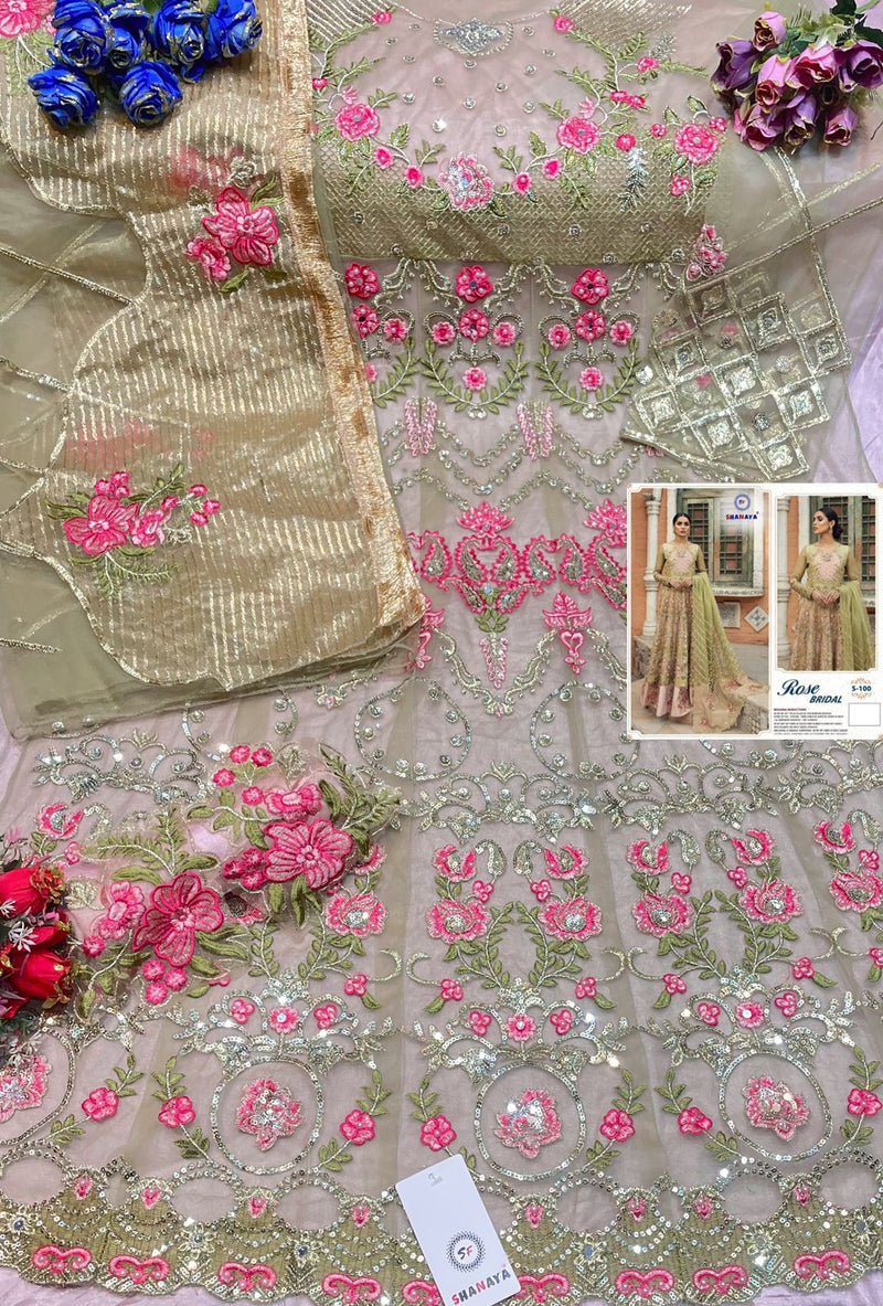 Shanaya Fashion Rose Bridal S 100 Buttefrly Net Heavy Embroidered Wedding Wear Salwar Kameez