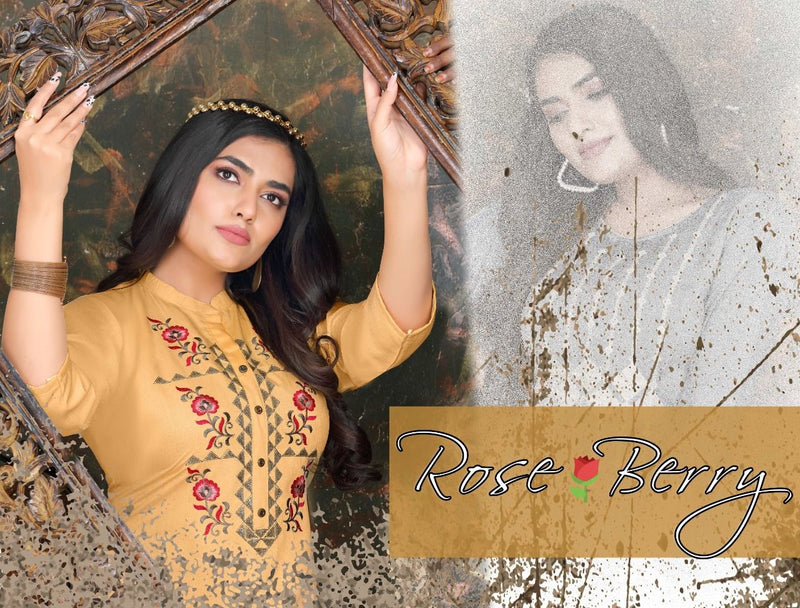 Beauty Queen Roseberry With Heavy Embroidery Stylish Designer Casual Look Party Wear Kurti