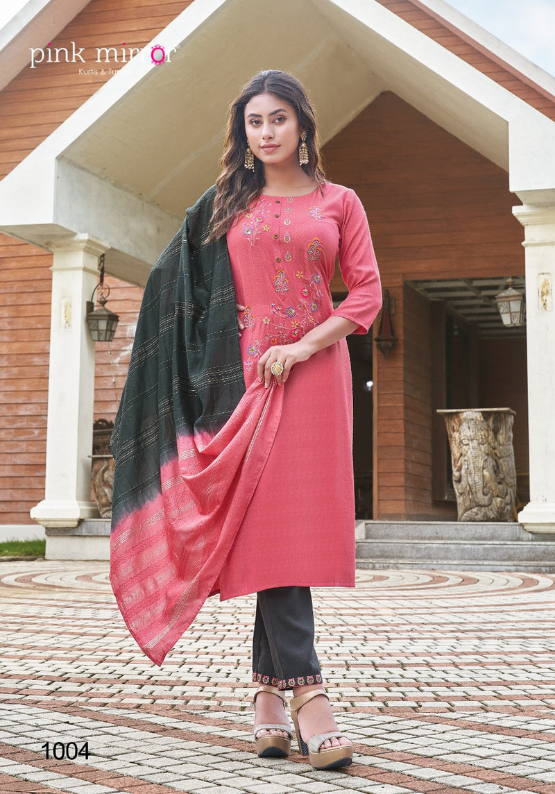 Pink Mirror Roseberry Viscose With Fancy Embroidery Work Stylish Designer Party Wear Beautiful Kurti