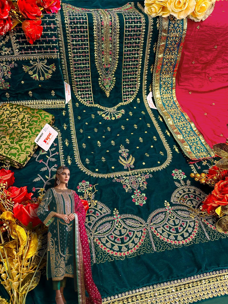 Fepic Rosemeen D 5220 B Velvet With Heavy Embroidery Work Stylish Designer Wedding Look Salwar Kameez