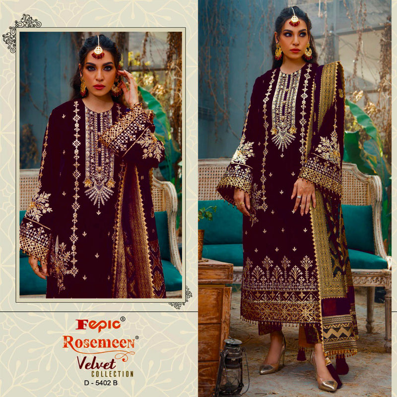 Fepic Rosemeen D 5402 B Velvet With Heavy Beautiful Embroidery Work Stylish Designer Wedding Look Salwar Kameez