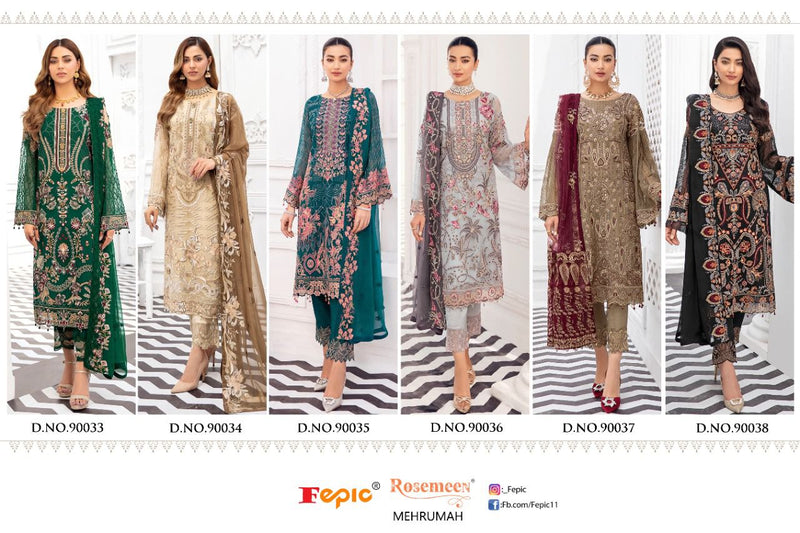 Fepic Rosemeen Mehrumah Fox Georgette Embroidered Pakistani Style Party Wear Salwar Suits