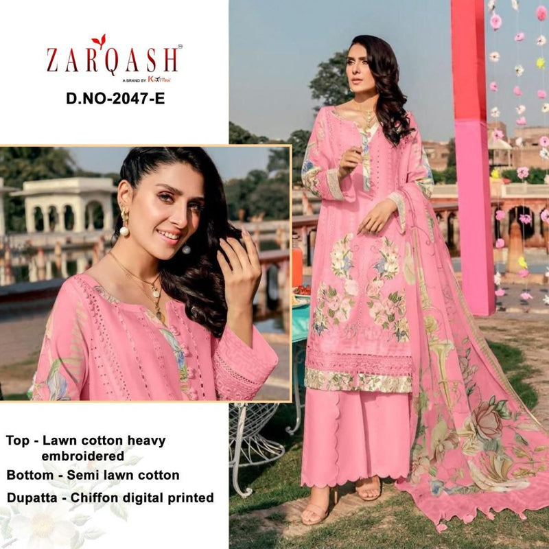 Zarqash Rouche 2 Lawn Cotton Pakistani Style Festive  Wear Salwar Kameez With Heavy Embroidery