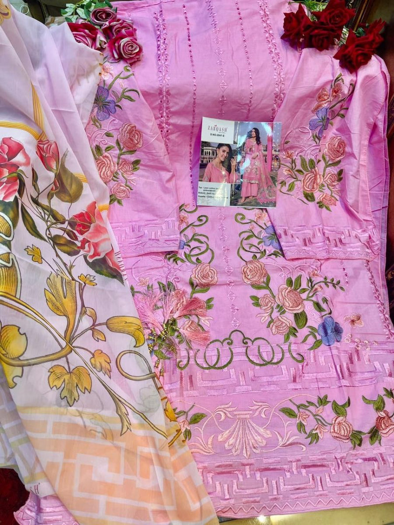 Zarqash Rouche 2 Lawn Cotton Pakistani Style Festive  Wear Salwar Kameez With Heavy Embroidery