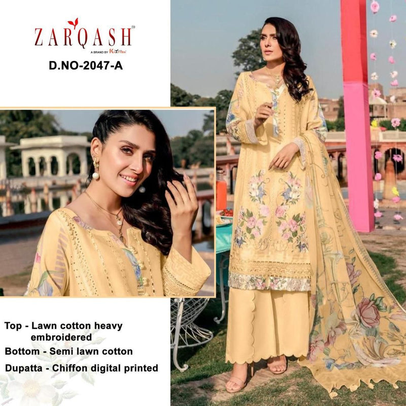 Zarqash Rouche 2 Lawn Cotton Pakistani Style Festive  Wear Salwar Kameez With Heavy Embroidery