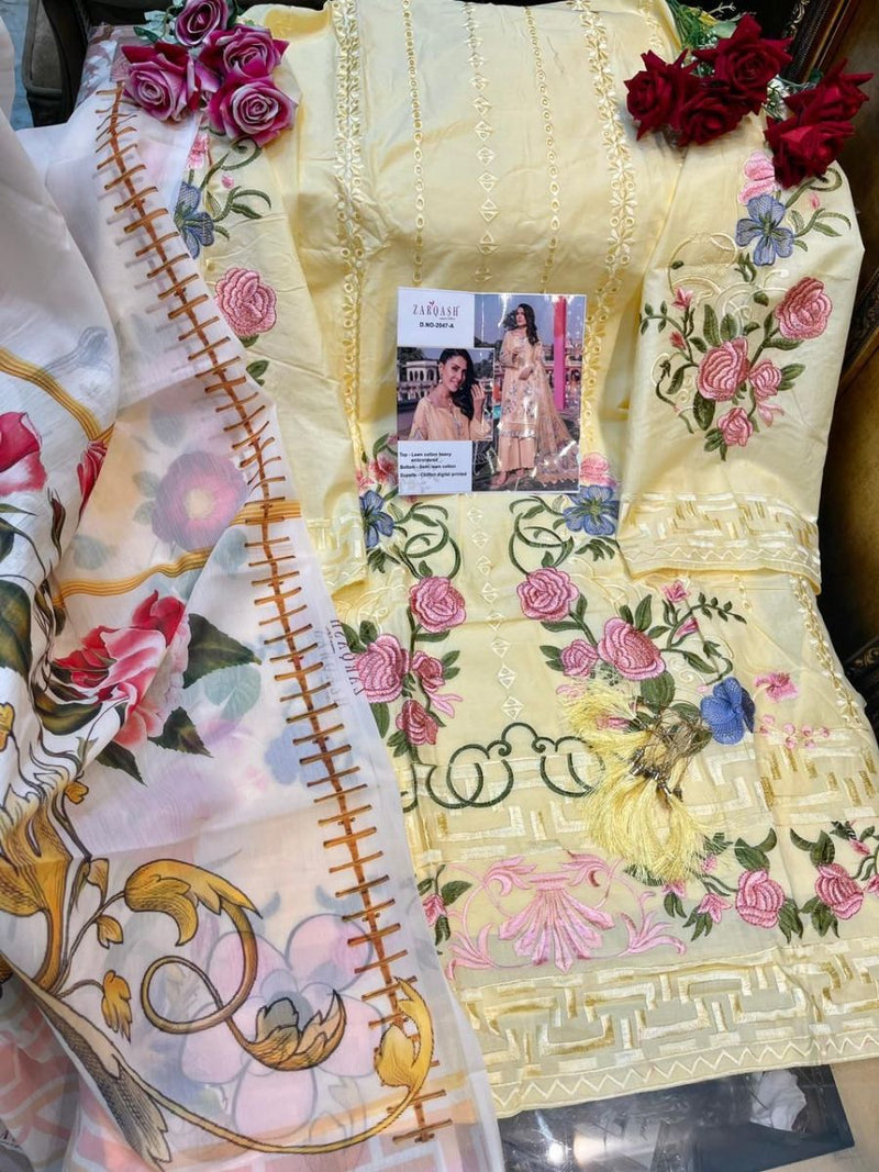 Zarqash Rouche 2 Lawn Cotton Pakistani Style Festive  Wear Salwar Kameez With Heavy Embroidery