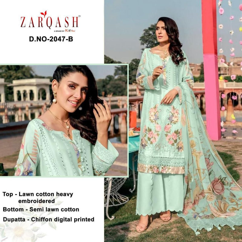 Zarqash Rouche 2 Lawn Cotton Pakistani Style Festive  Wear Salwar Kameez With Heavy Embroidery