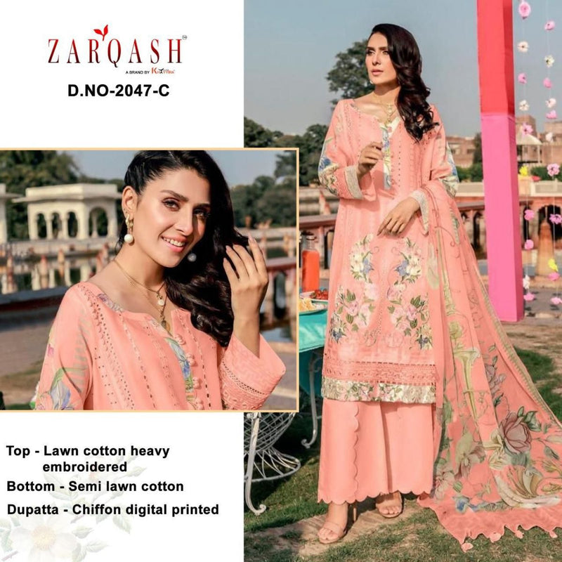 Zarqash Rouche 2 Lawn Cotton Pakistani Style Festive  Wear Salwar Kameez With Heavy Embroidery