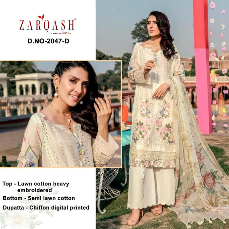 Zarqash Rouche 2 Lawn Cotton Pakistani Style Festive  Wear Salwar Kameez With Heavy Embroidery