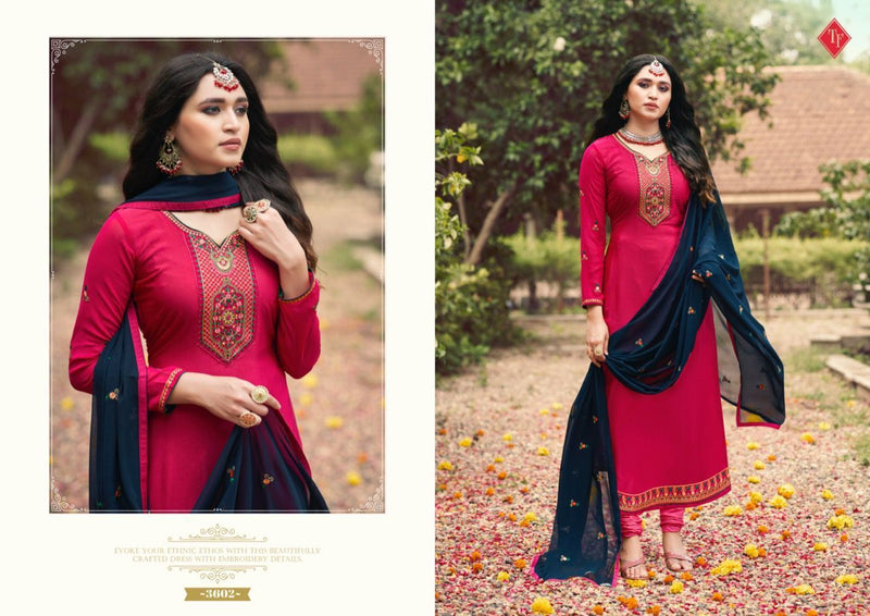 Tanishk fashion Dno 3601 to 3608 Crepe With Embroidery Work Stylish Designer Party Wear Salwar Kameez