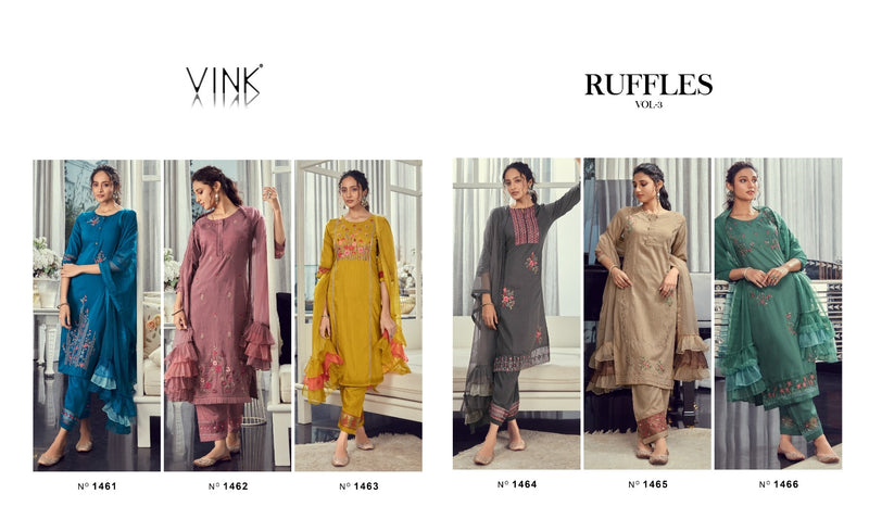 Vink Ruffles Vol 3 Silk  Fancy Designer Party Wear Kurtis With Dupatta & Bottom