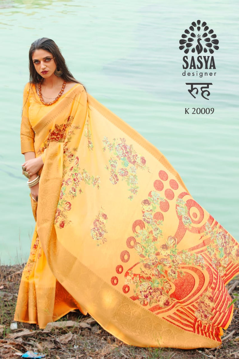 Sasya Designer Ruh Designer Digital Print Saree In Linen Cotton