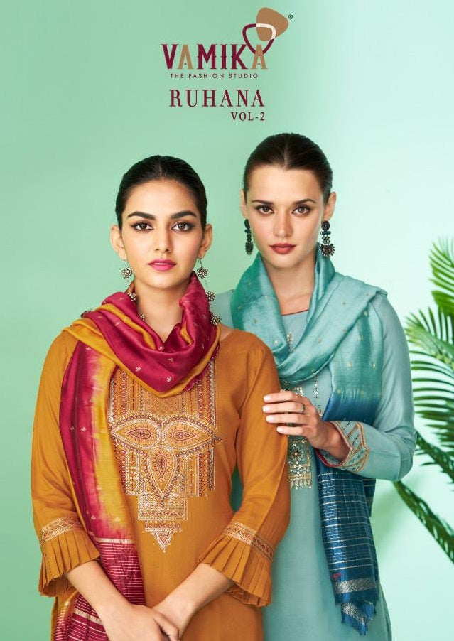 Vamika Ruhana Vol 2 Rayon Designer Festive Wear Kurtis With Bottom & Dupatta