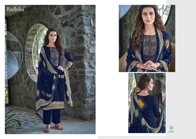 Radhika Fashion Ajrak Crape Print With Embroidery Work Exclusive Pakistani Salwar Kameez