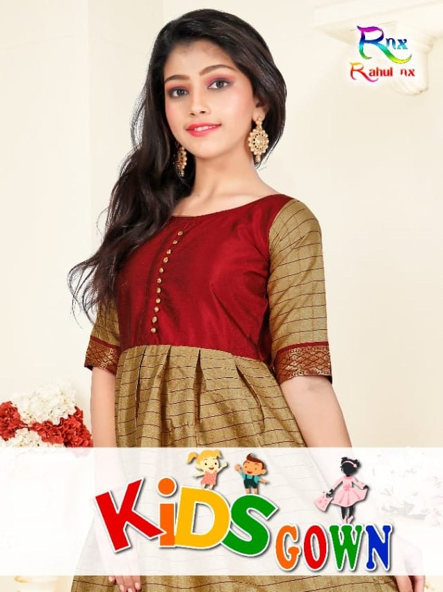 Rahul Nx Kids Gown Banarasi Silk Readymade Catlog Gown