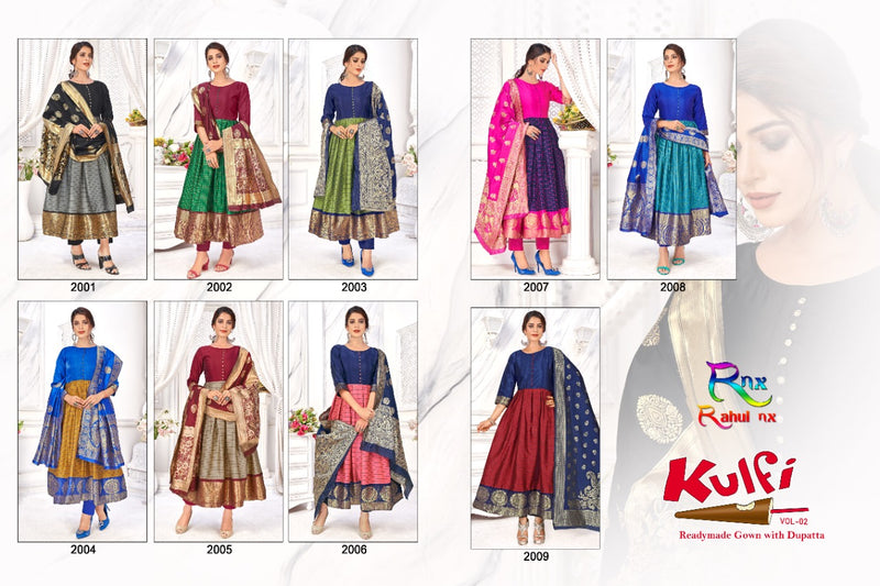 Rahul Nx Launch Kulfi Vol 2 Silk Jacquard Heavy Printed Designs Long Frill Type Readymade  Kurtis