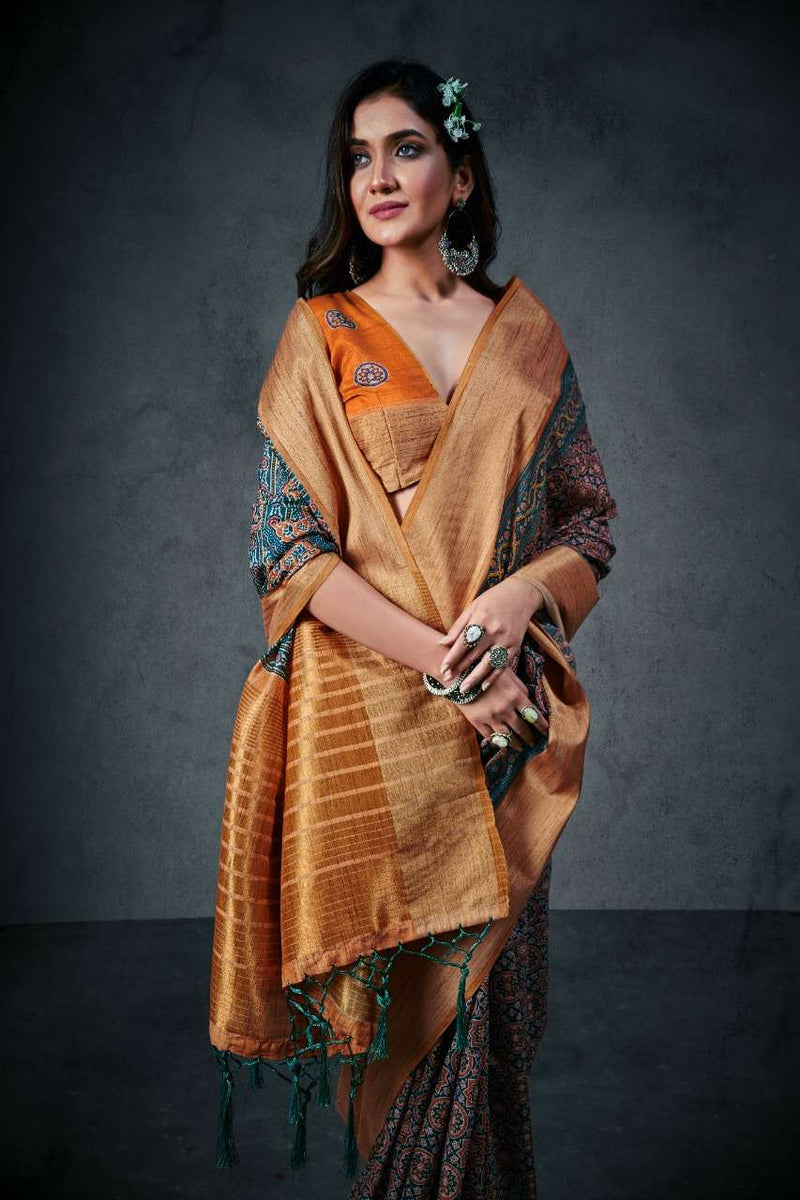 Rajyog Fabrics Aajarakh Silk Soft Cotton With Lagdi Patta Saree