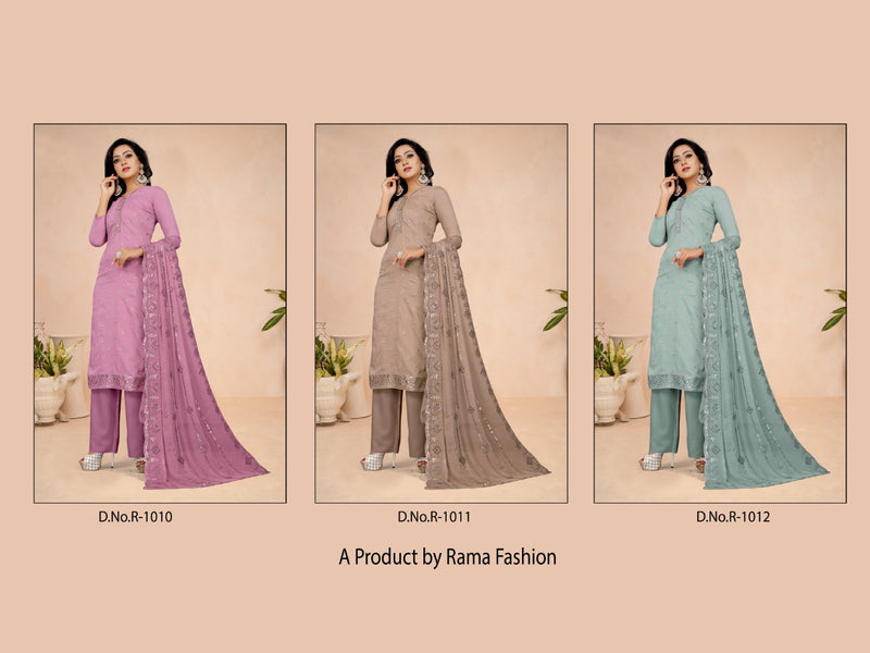 Rama Fashion Launch By D No 1010 To 1012 Muslin With Embroidery Work Fancy Wear Salwar Suits
