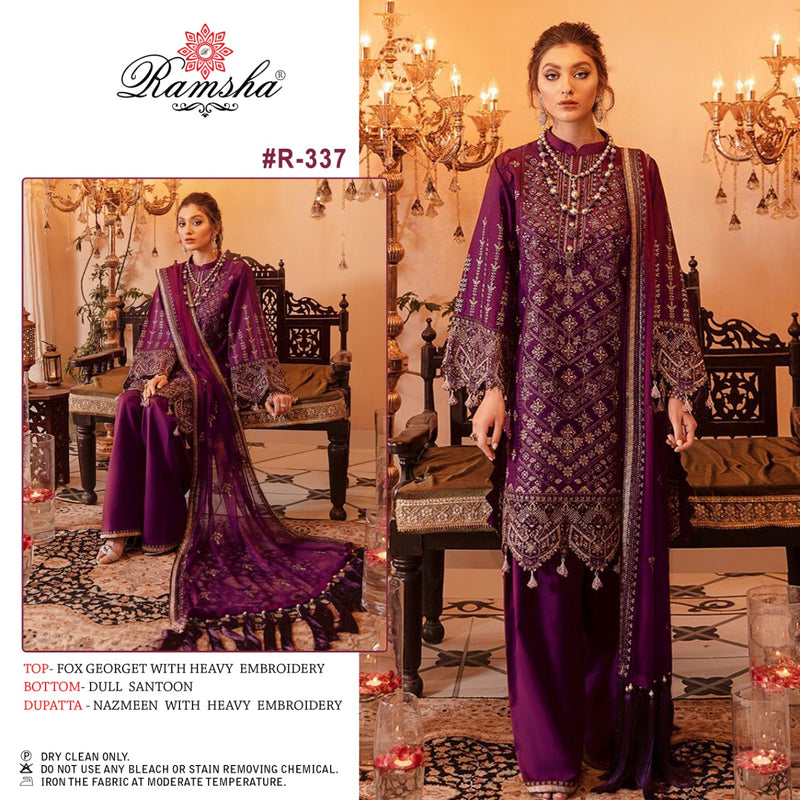 Ramsha R-337 Georgette Exclusive Heavy Embroidery Work Fancy Designer Single Collection