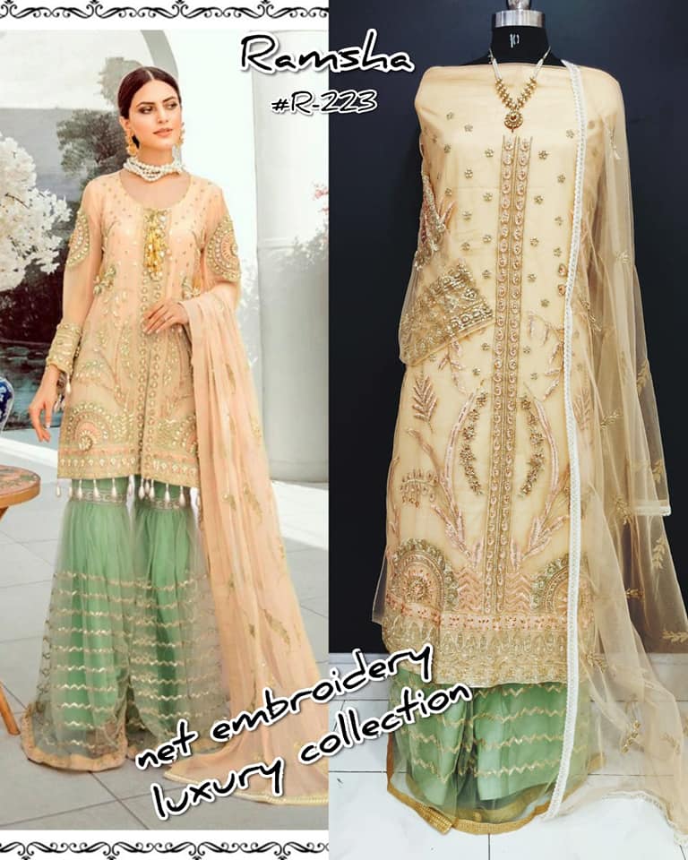 Ramsha R 223 Heavy Net With Embroidery Work Exclusive Look Partywear Salwar Kameez