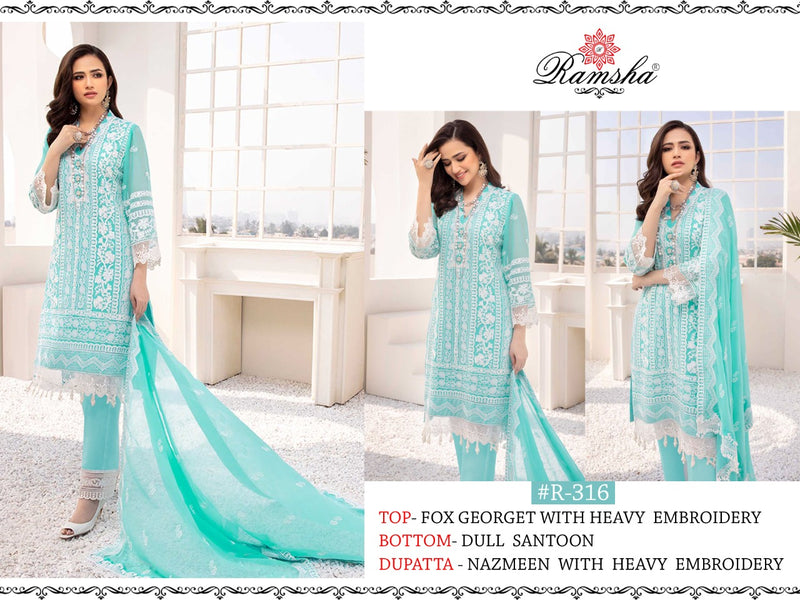 Ramsha R 316 Georgette With Embroidery Work Heavy Look Exclusive Casual Wear Salwar Kameez With Dupatta