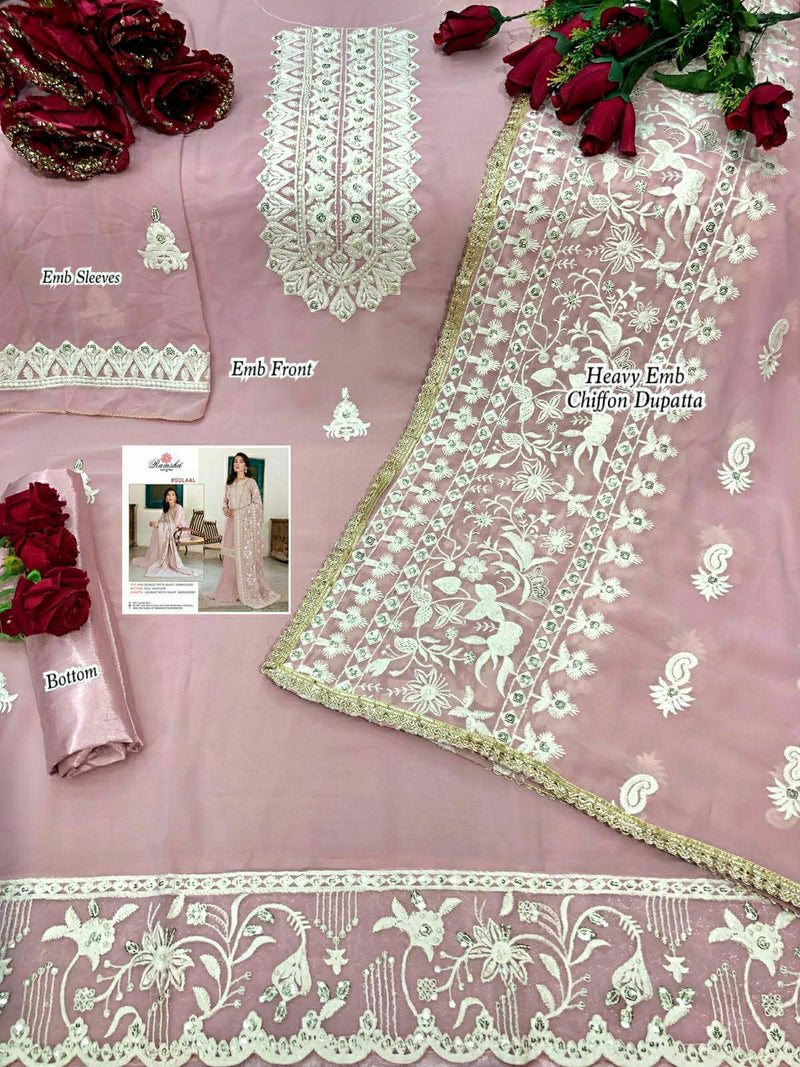 Ramsha Suit Gulal Georgette Heavy Embroidery Work Partywear Salwar Kameez
