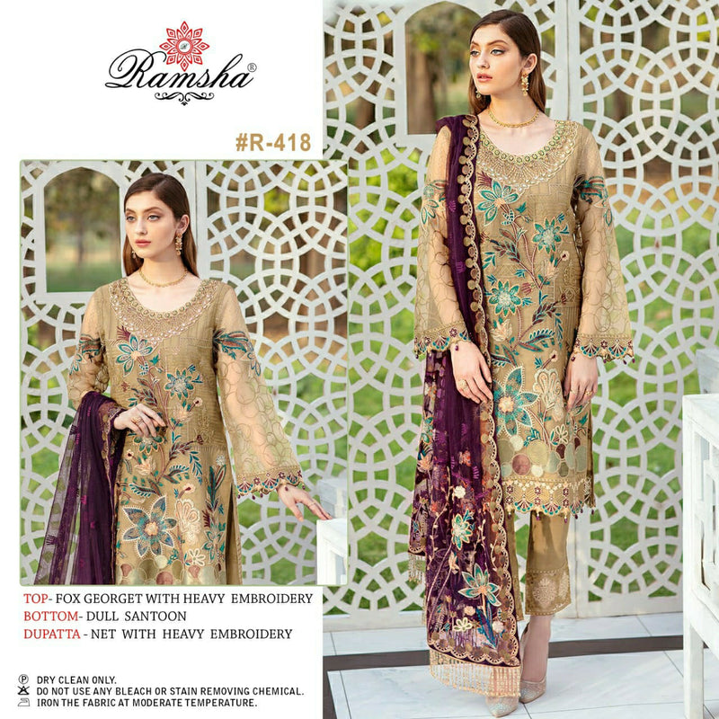 Ramsha Suit R 418 Georgette Heavy Embroidered Work Pakistani Suit
