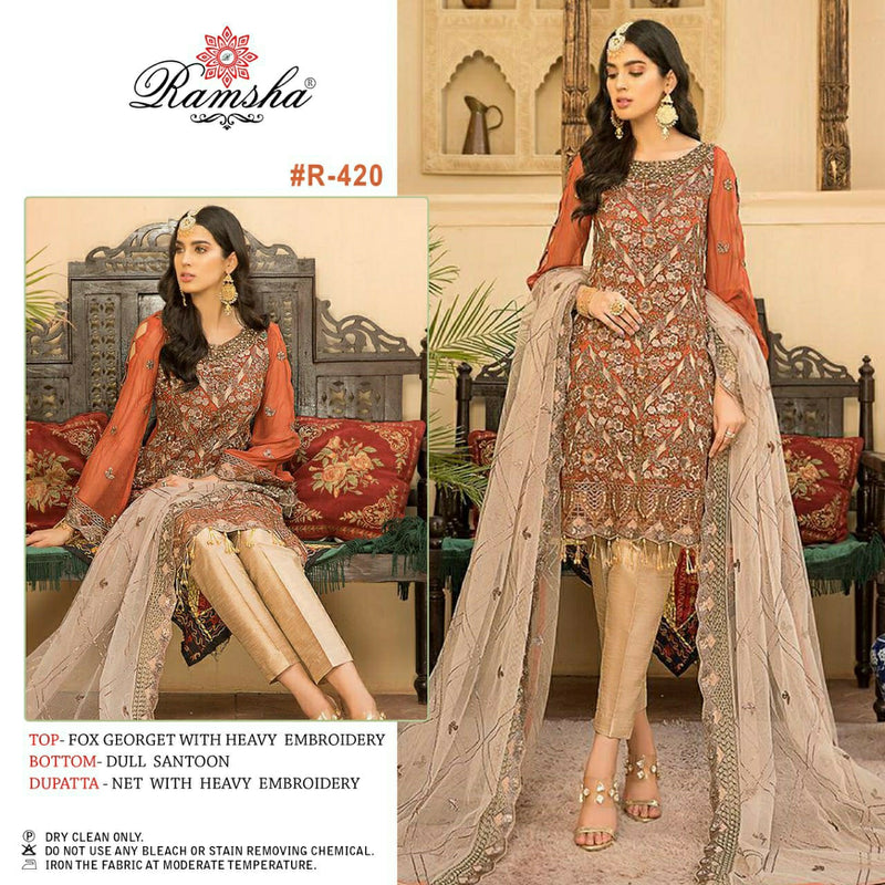 Ramsha Suit R 420 Georgette Heavy Embroidered Work Pakistani Salwar Kameez