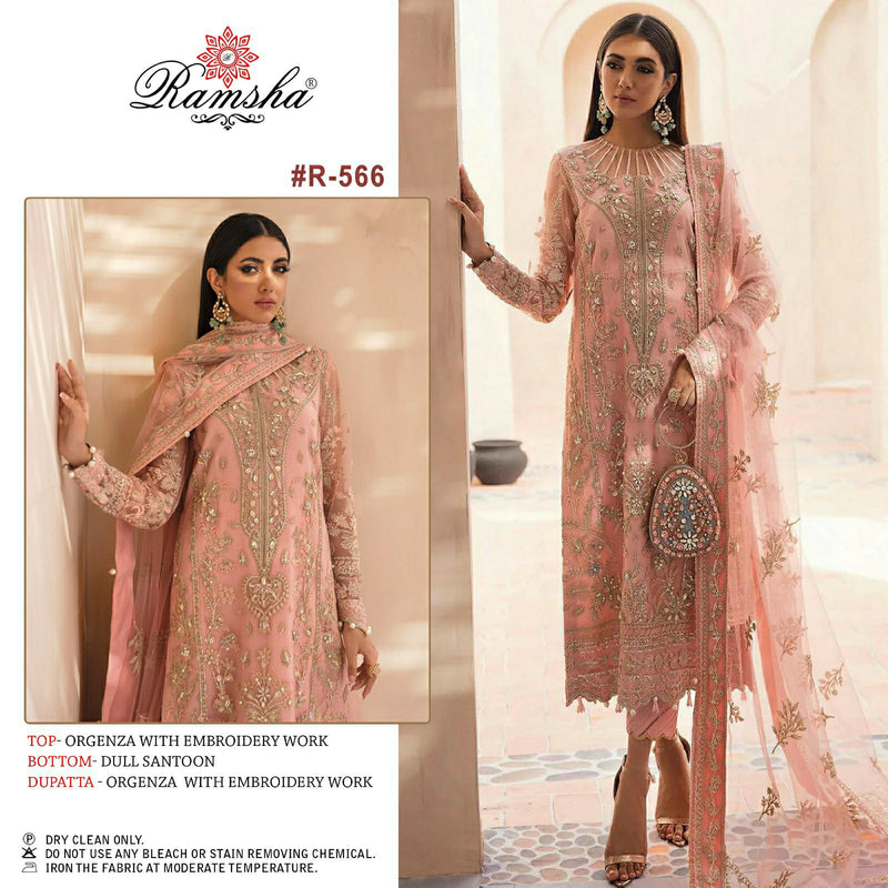Ramsha Suit R 566 Organza Embroidered Work Stylish Designer Pakistani Suit