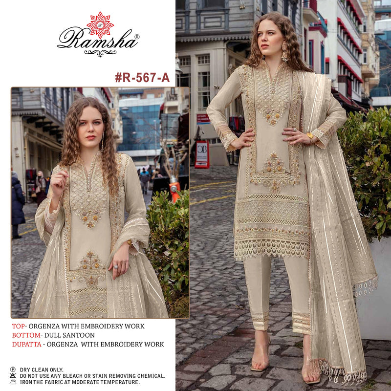 Ramsha Suit R 567 Organza Embroidered Work Stylish Designer Pakistani Suit
