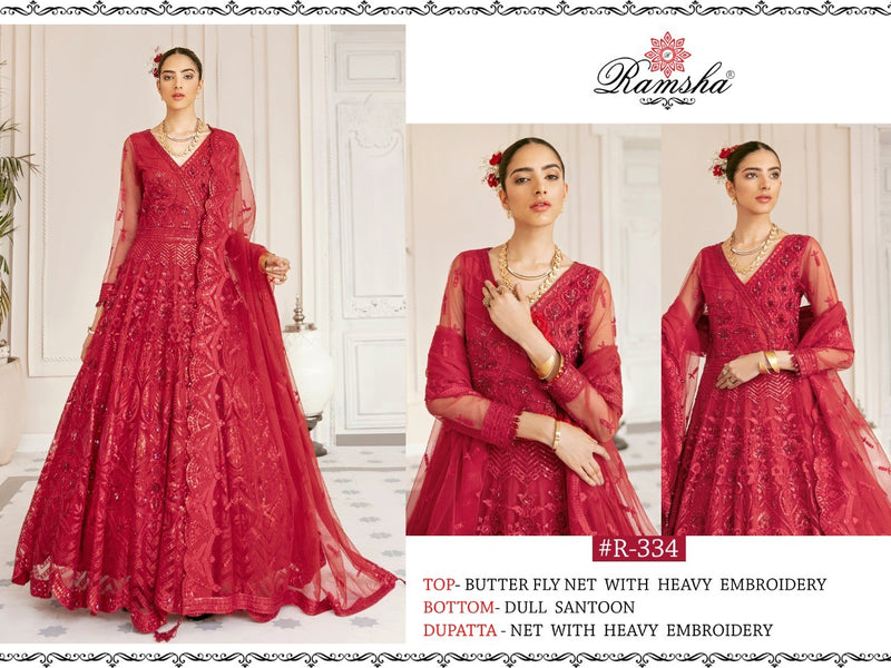 Ramsha Vol 17 R 331 To R 334 Net With Heavy Embroidery Work Exclusive Wedding Wear Salwar Kameez
