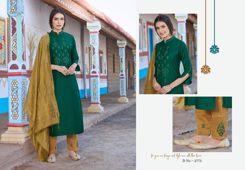 Rangoon Presents Foram Chinon Embroidery Work Kurti With Pant Collection