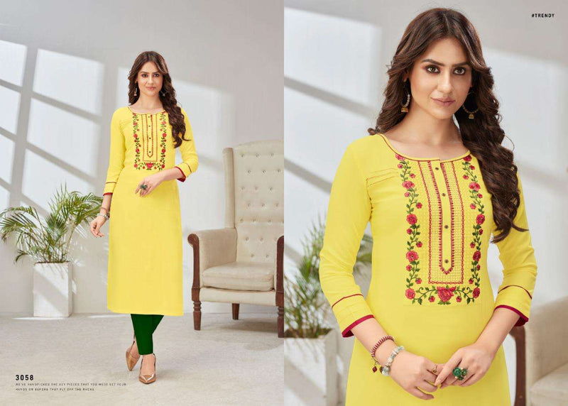 Rangoon Launch By Pahel Rayon With Exclusive Neck Work Designer Straight Long Fancy Kurtis