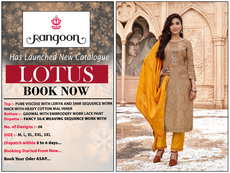 Rangoon Lotus Viscose With Leriya And Nack With Heavy Cotton Kurti