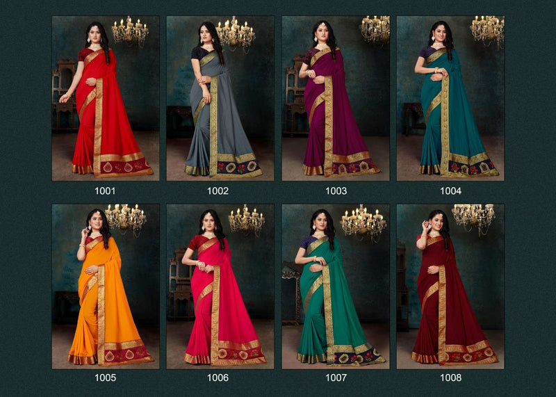 Ranjna sarees Click by Vichitra Silk Stylish Border With Blouse Designer Sarees