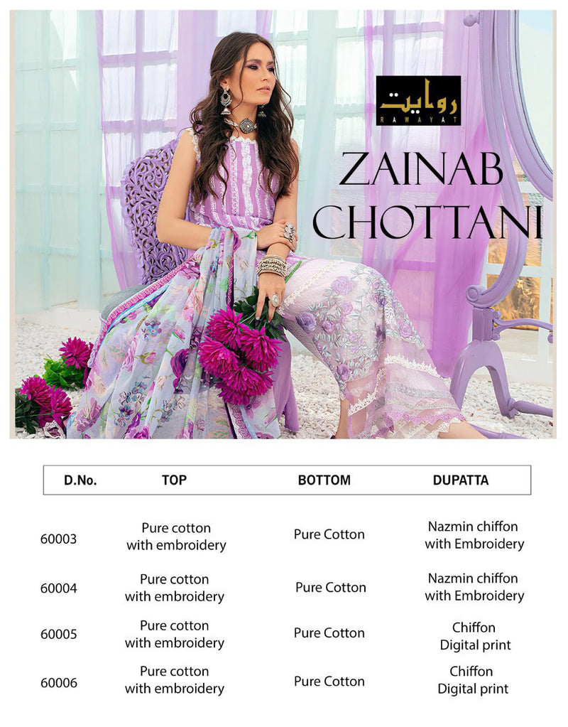 Rawayat Fashion Presents By Zainab Chottani Pure Cotton With Embroidery Work Party Wear Salwar Kameez