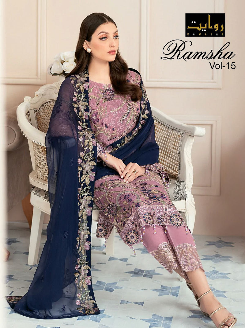 Rawayat Fashion Ramsha Vol 15 Faux Georgette With Embroidered Work Pakistani Suit