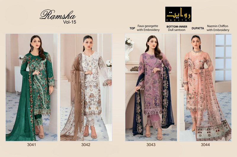 Rawayat Fashion Ramsha Vol 15 Faux Georgette With Embroidered Work Pakistani Suit