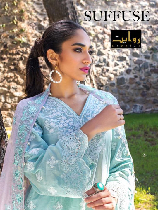 Rawayat Fashion Suffuse Pure Jam With Embroidery Work Heavy Party Wear Pakistani Style Salwar Kameez