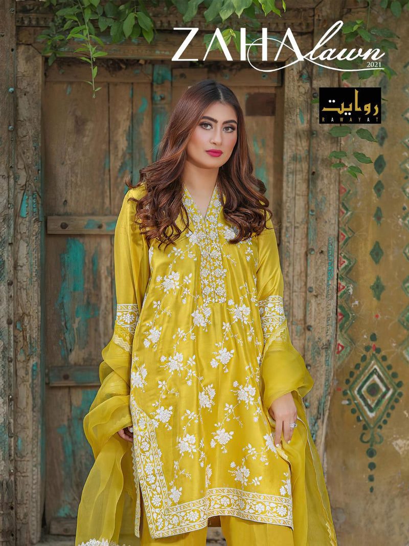 Rawayat Fashion Zaha Lawn Collection 2021 Pure Cotton With Embroidery Work Gorgeous Look Pakistani Salwar Kameez