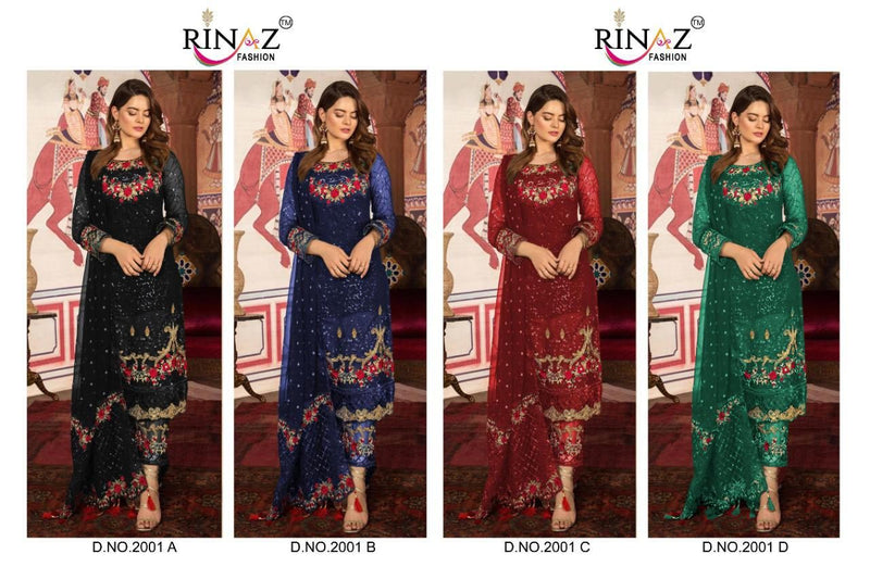 Rinaz Fashion 2001 A TO 2001 D Fox Georgette With Heavy Net Embroidery Work Exclusive Party Wear Pakistani Salwar Kameez