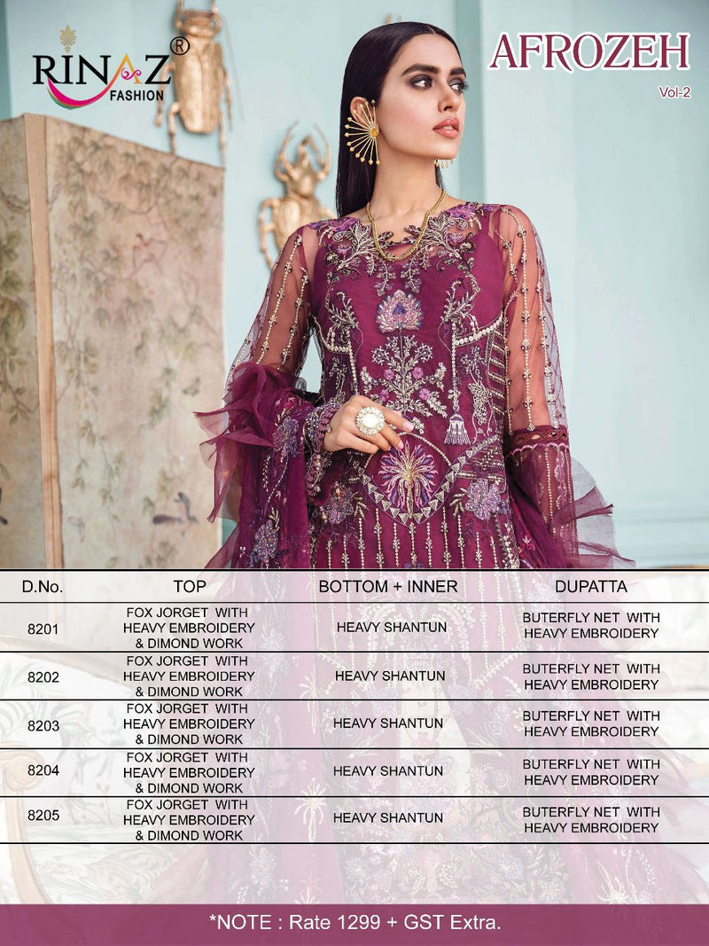 Rinaz Fashion Afroze Vol 2 Faux Georgette Fox Jorjet With Heavy Embroidery Salwar Suit