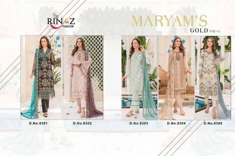Rinaz Fashion Maryam's Gold Vol 11 Fox Georgette With Heavy Embroidery And Daimond Work Exclusive Salwar Kameez
