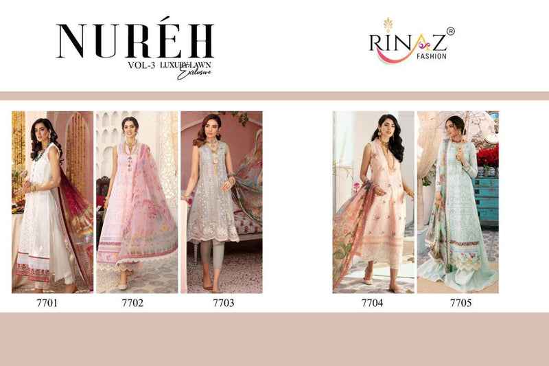 Rinaz Fashion Nureh Vol 3 Cambric Cotton WIth Designer Fancy Embroidery Work Attractive Look Partywear Salwar Kameez