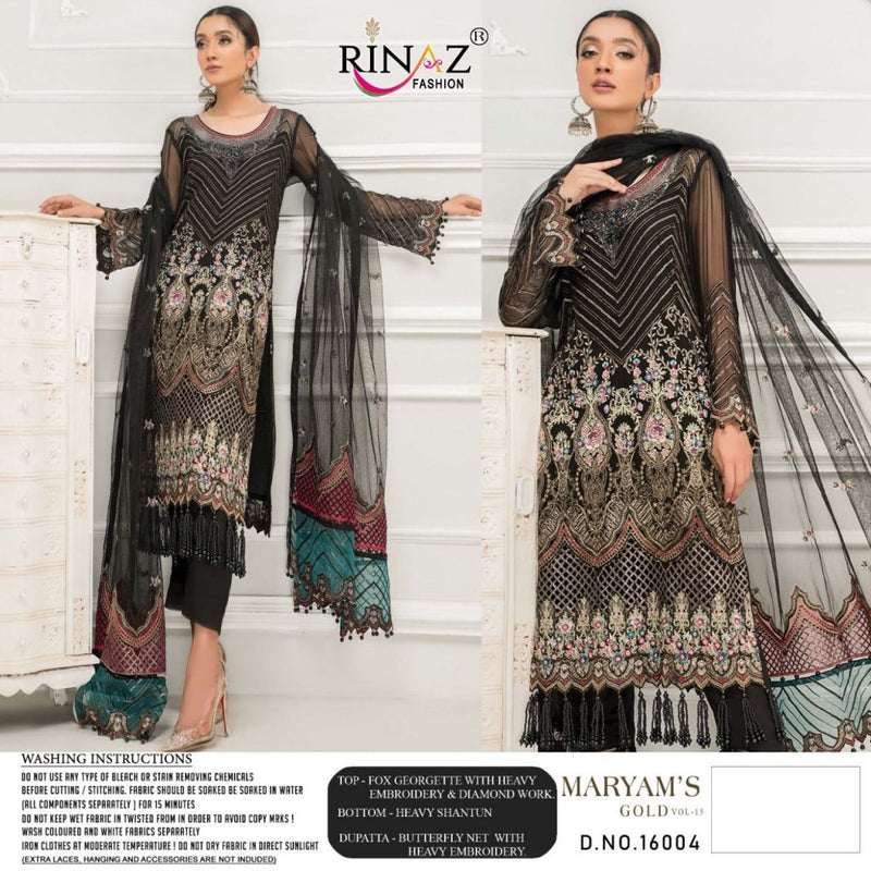 Rinaz Fashion Presents By Mariyam Gold Vol 15 Fox Georgette With Heavy Embroidery And Diamond Work Salwar Kameez
