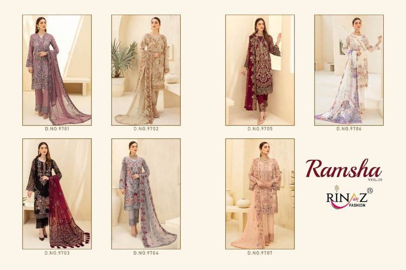 Rinaz Fashion Ramsha Vol 10 Faux Georgette Heavy Embroidery Work Pakistani Suit