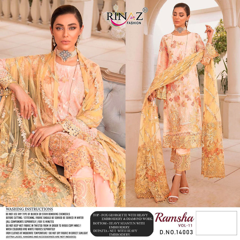 Rinaz Fashion Ramsha Vol 11 Fox Georgette Embroidery Diamond Work Salwar Kameez