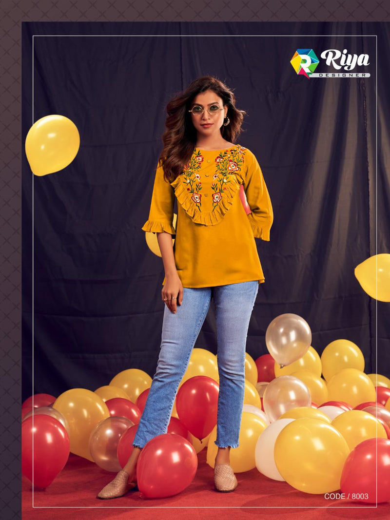 Riya Designer Compass Vol 8 Rayon Dyed With Heavy Embroidery Work Readymade Short Tops