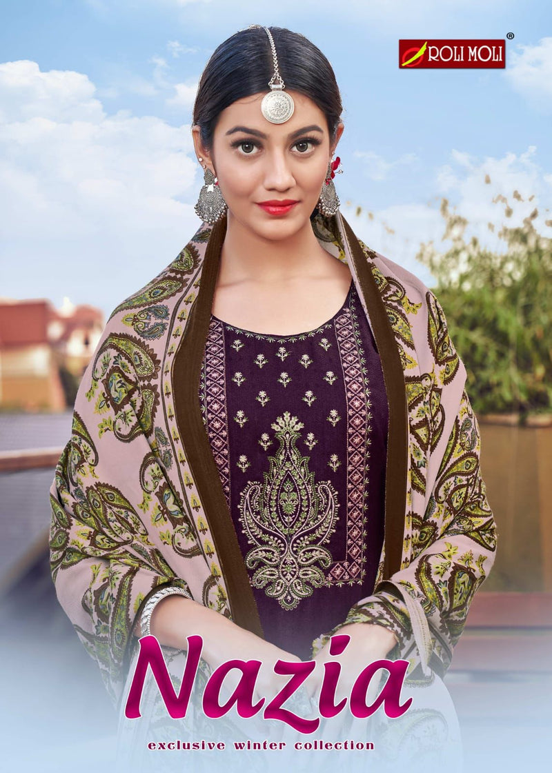 Roli Moli Nazia Pashmina Printed With Embroidery Work Wollen Suits
