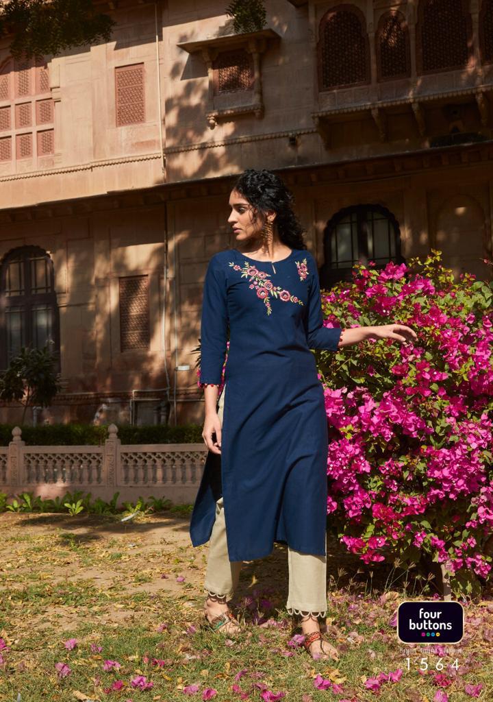 Four Buttons Rozana Vol 2 Cotton Dobby Embroidery Work Kurti Collection